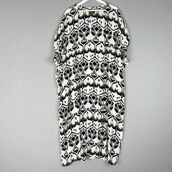 Bel Kazan Sweaters - Bel Kazan Anthro Womens Top One Size Black Lois Duster Kimono Motif Resort Beach